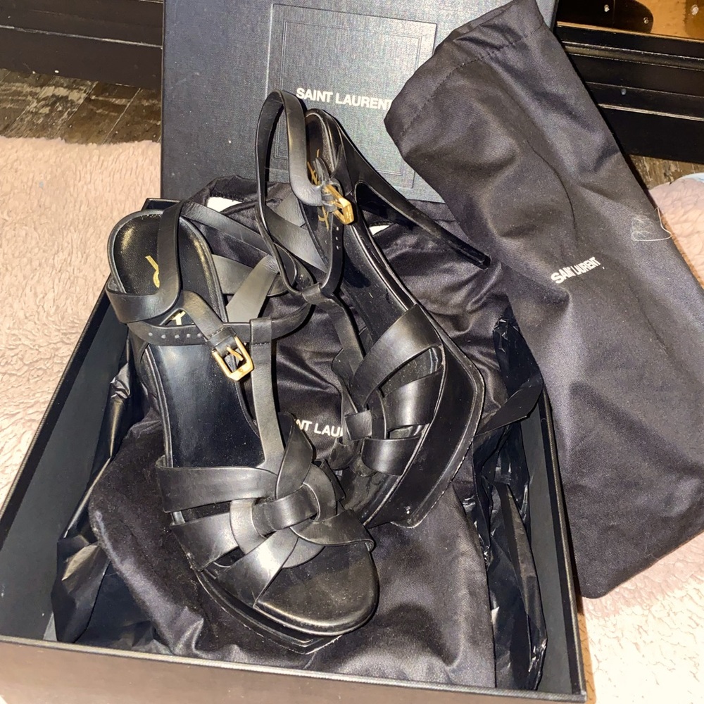 Black YSL PUMPS/Sandals size 10.5/40+ w/duster bag